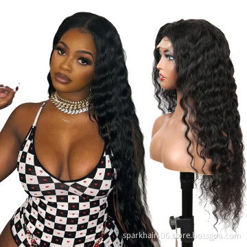 SPARK 4x4 Lace Closure Wholesale Cheap Wig Deep Curly Raw Virgin Cuticle Aligned hair Brazilian Wigs Human Hair Lace Closure Wig